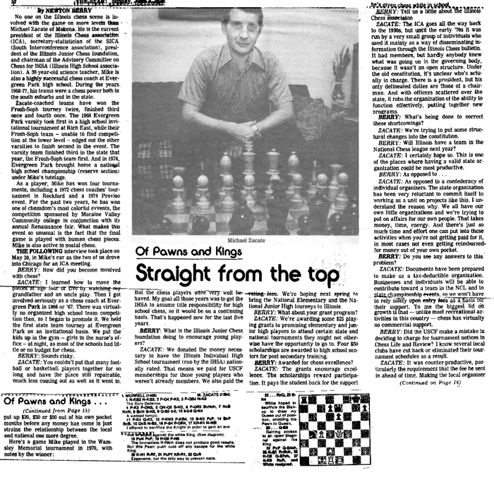 An article about Zacate and high school chess published in a local paper in 1979.